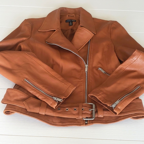AQUA 100% Genuine leather jacket in camel sz L - Picture 3 of 12